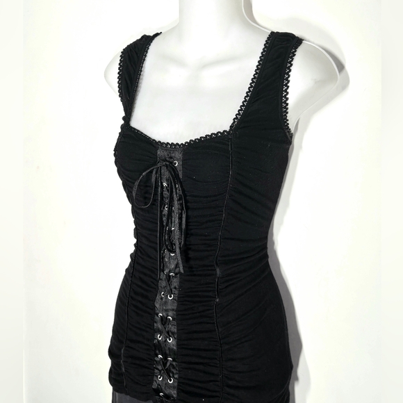 Guess Black Ruched Corset Tank Top - Picture 3 of 6